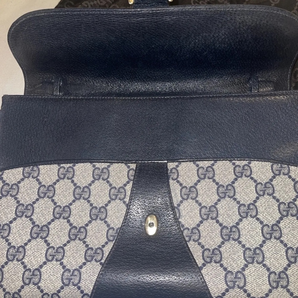 Vintage Gucci GG Monogram Navy-blue Clutch Purse W/ Dust Bag - Picture 7 of 9